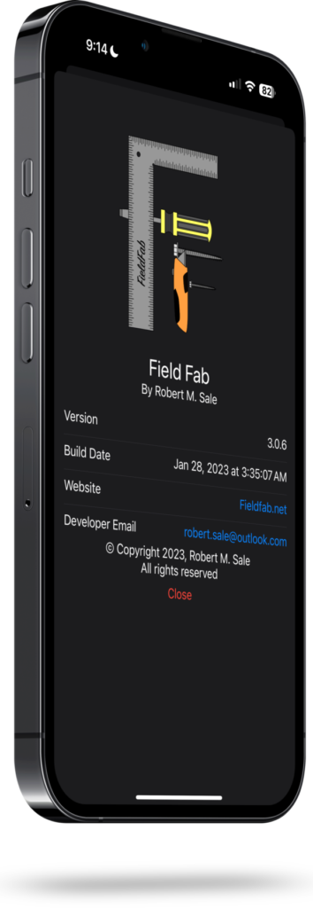 About Screen in FieldFab for iOS